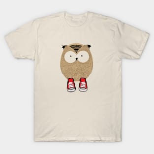 "Owl in Red Sneakers" Soft Cotton T-Shirt